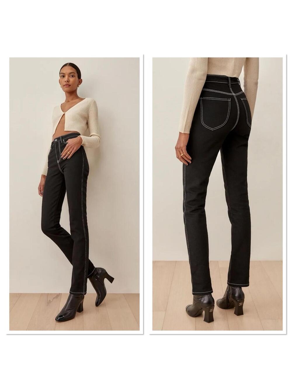 REFORMATION Sierra Black High Rise Straight Long Jeans Size 24 NWT